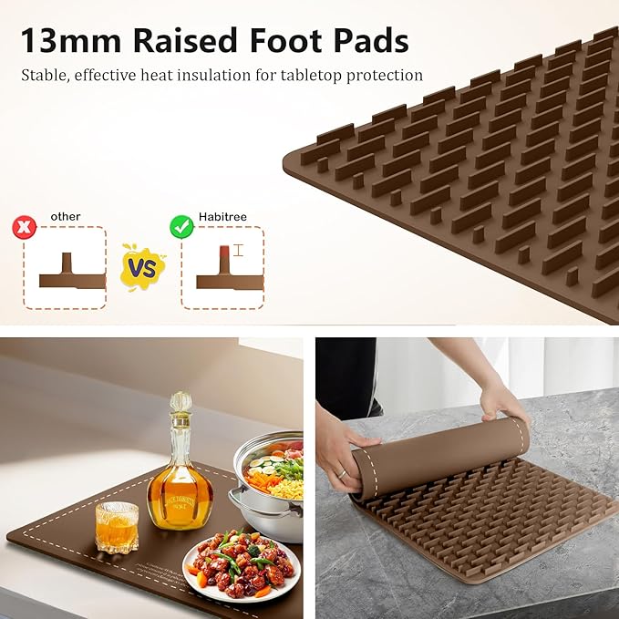 3-Pack Silicone Food Warming Mat & Food Warmers for Parties Buffet - Rapid Heating 6-Level Temp Control, Rollable Portable Easy Clean - Value Set for Gatherings & Home Daily Use（Brown）