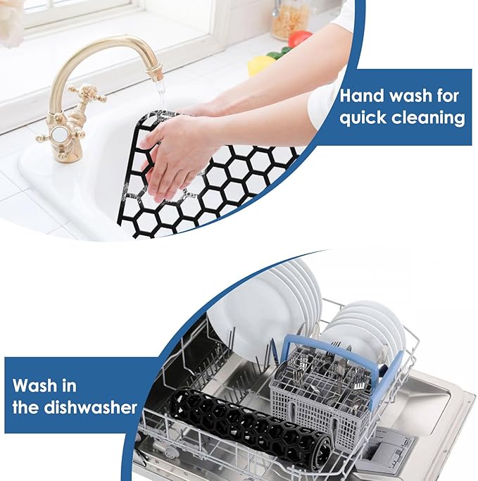 Bestjing 2 Pack Silicone Sink Protectors for Kitchen Sink - 12" x 11" Kitchen Grid Accessory, Non-Slip Heat-Resistant Mat for Bottom of Porcelain Stainless Steel, Dishwasher Safe (Black)