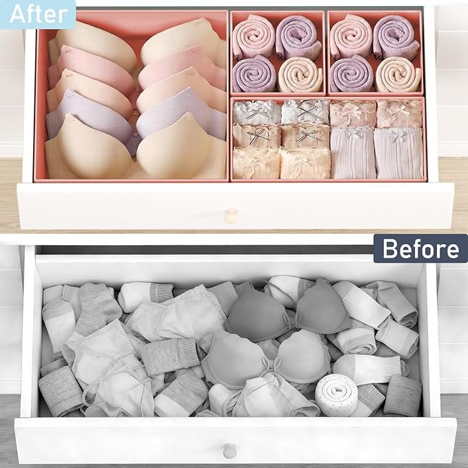 DIMJ Drawer Organizer Clothes Storage - 28 Pack Baby Dresser Organizer for Nursery, Foldable Closet Drawer Organizer Bins for Bedroom Organization, Fabric Storage Dividers for Socks, Underwears, Bras