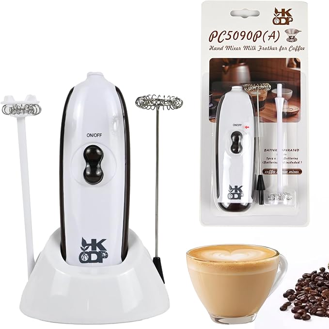 Powerful Milk Frother Wand - Battery Operated Handheld Drink Mixer - Electric Whisk Foam Maker for Coffee, Lattes, Cappuccino, Matcha, Hot Chocolate & Creamer