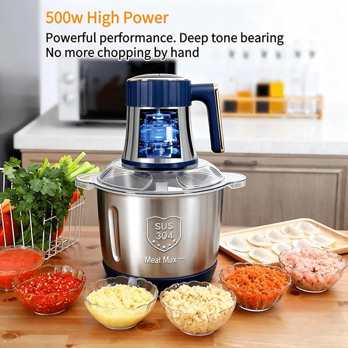 Food Processor,5-Speed Electric Food Chopper,Meat Grinder 5L(20Cups) with Two 6-Blade Sets,500W Powerful Vegetable Chopper Used for Dough Mixing,Meat, Nuts, Fruits, Garlic and Vegetables