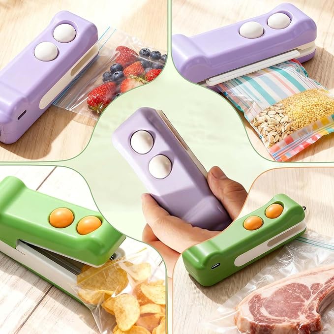 2-in-1 Mini Bag Sealer and Cutter, Rechargeable Handheld Food Storage Sealer with Magnet, Portable Crocodile Design for Chips and Snacks, Kitchen Storage Solution (Purple)
