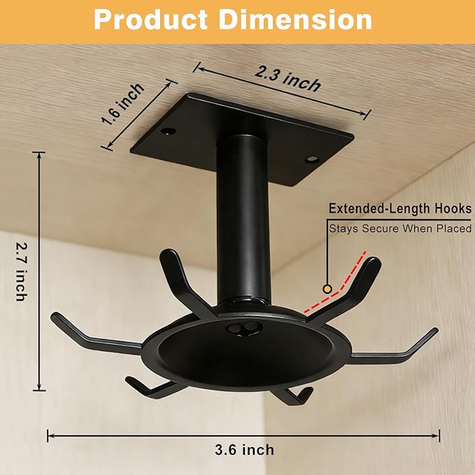 Utensil Hooks, 2 Pack Metal Steel Kitchen Utensil Hangers Rack 360° Rotating Under Cabinet Utensil Hooks Top Mounted with 6 Rotatable Claws for Cabinet Kitchen Bathroom