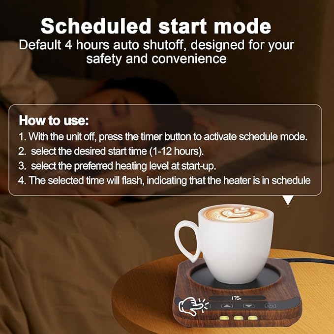 Coffee Mug Warmer, Candle Tank Warmers，Auto Shut Off,9 Temperature Settings and 1-12 Hour Timer to Keep Beverages Like Coffee, Tea, Water, Milk and Cocoa Warm.（Wood）