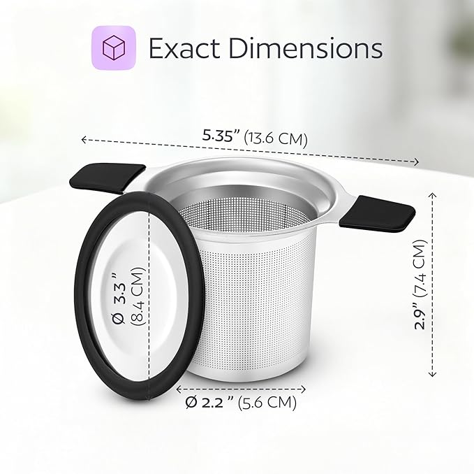 Stainless Steel Tea Infuser for Loose Leaf Tea – Extra Fine Mesh Strainer with Heat Proof Double Handles & Lid, Reusable Filter Fits Mugs, Cups & Teapots, Black