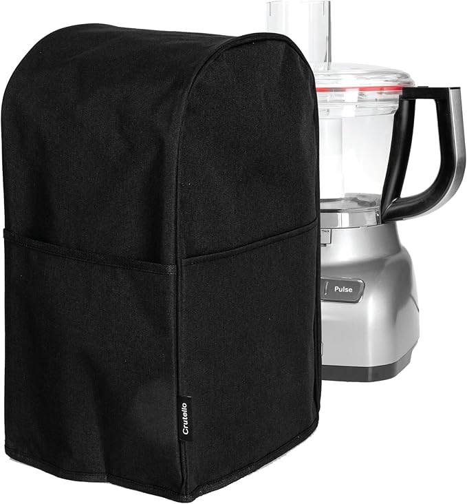Crutello Food Processor Cover with Storage Pockets for Large Custom 11-14 Cup Processors - Compatible with Ninja Blender - Large Black Food Processor Cover