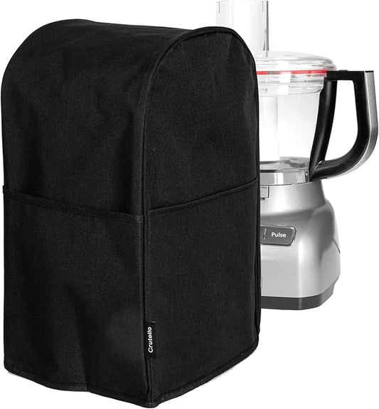 Crutello Food Processor Cover with Storage Pockets for Large Custom 11-14 Cup Processors - Compatible with Ninja Blender - Large Black Food Processor Cover
