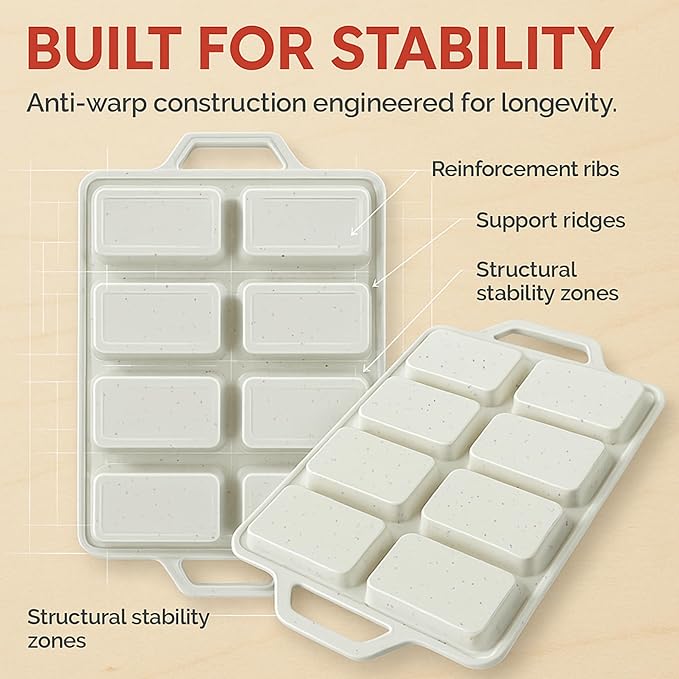 2-Pack Silicone Mini Loaf Pans for Baking Bread – 8-Cavity Nonstick Baking Molds with Metal-Reinforced Handles – BPA-Free, Odor-Resistant Silicone mini bread loaf pans for Cakes & Meatloaf – Cream