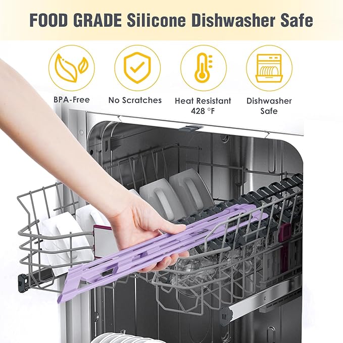Tomorotec Compact Silicone-Coated Triangle Dish Drying Rack for Sink Corner - Foldable Stainless Steel Over-The-Sink Organizer and Storage Shelf (Light Purple)