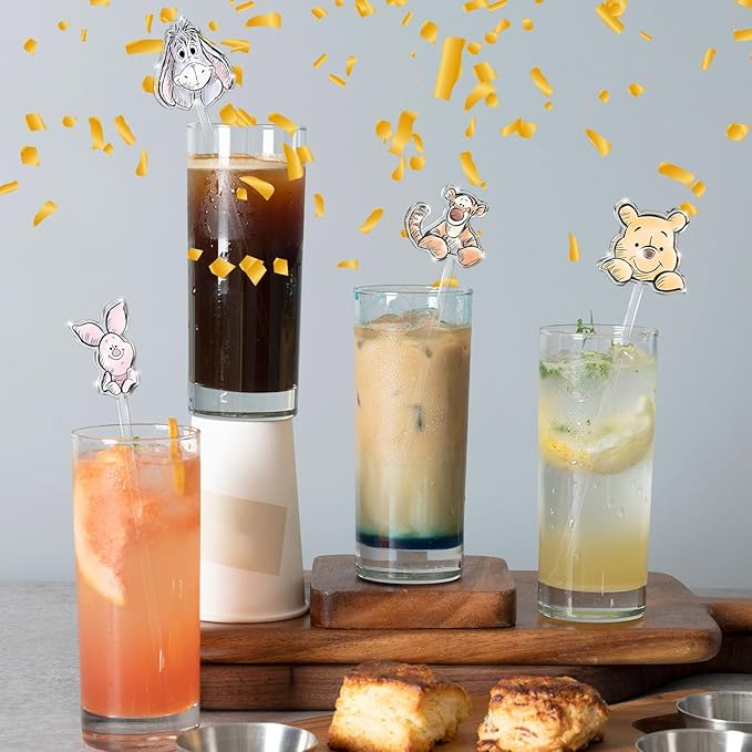 24 Pcs Winnie Bear Theme Acrylic Stirring Sticks for Coffee, Cocktail, Drinks Stirrers for Baby Shower, Christmas Party Decor