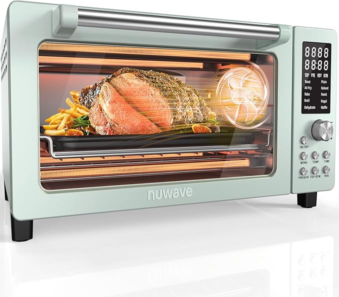 Nuwave Bravo Pro Smart Air Fryer Toaster Oven Combo, Airfryer Convection Oven Countertop, 10-in-1 Functions with Quicker & Even Crisp Technology, 1800W, 50-450°F, PFAS-Free, 21QT, Mint