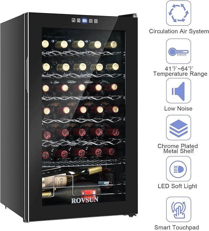ROVSUN 34 Bottle Wine Cooler Refrigerator, Freestanding Compressor Wine Chiller, Beverage Wine Fridge with Digital Temperature Control & Double-layer Glass Door for Red White Wine, Champagne, Beer