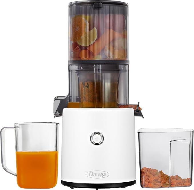 Omega Cold Press Juicer - Hands Free Vegetable and Fruit Masticating Juicer Machine with 68-oz. capacity, Extra Large Hopper for No-Prep and Whole Recipe Batch Juicing, Easy Clean, 150-Watts, White