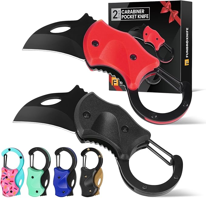 2 Pack Small Pocket Knife Gifts for Men & Women, Folding Box Cutter, Birthday & Christmas Stocking Stuffers Gifts Idea for Wife Husband Dad Mom (Black & Red)
