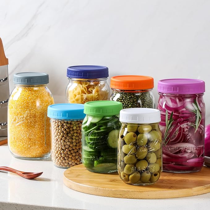 AOZITA 10 WIDE Mouth & 10 REGULAR Mouth Mason Jar Lids - 20 Pack Food Grade Plastic Mason Jar Caps for Ball, Kerr and More Canning Jars - Leakproof & Dishwasher Safe - Multicolor