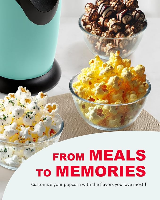Hot Air Popcorn Maker, 10-Cup Electric Pop Corn Popper machine with Measuring Cup & Butter Melter, Fast Popping & Oil-Free, BPA-Free kitchen appliances for Home Movie Nights & Parties - Aqua