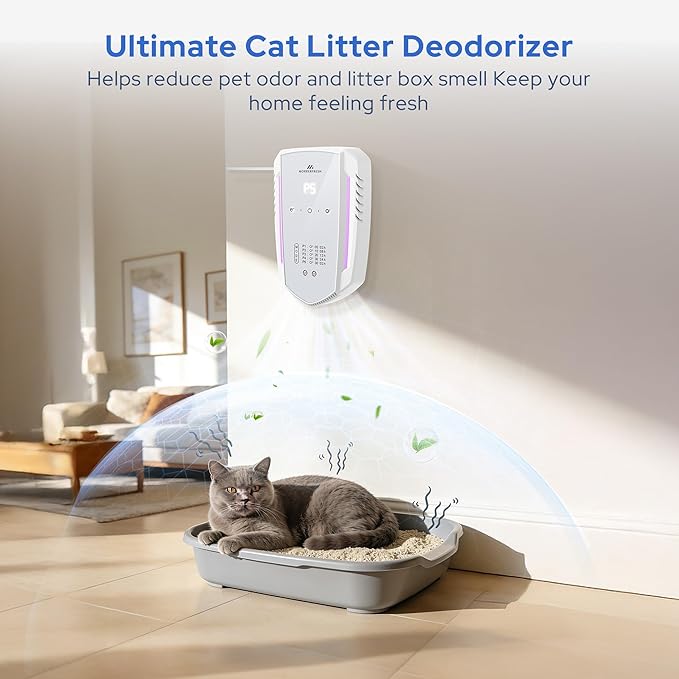 Cat Litter Deodorizer & Ozone Odor Eliminator, Pet Odor Eliminator Air Purifier for Home, Plug-in Litter Box Deodorizer for Strong Cat Urine & Poop Smell, 5 Modes for Cat Room, Kitchen, Toilet