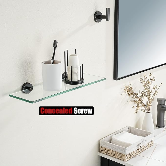 JQK Bathroom Glass Shelf Oil Rubbed Bronze, Tempered Glass Shower Storage 16 by 5 inches, 304 Stainless Steel ORB Wall Mount, TGS101-ORB