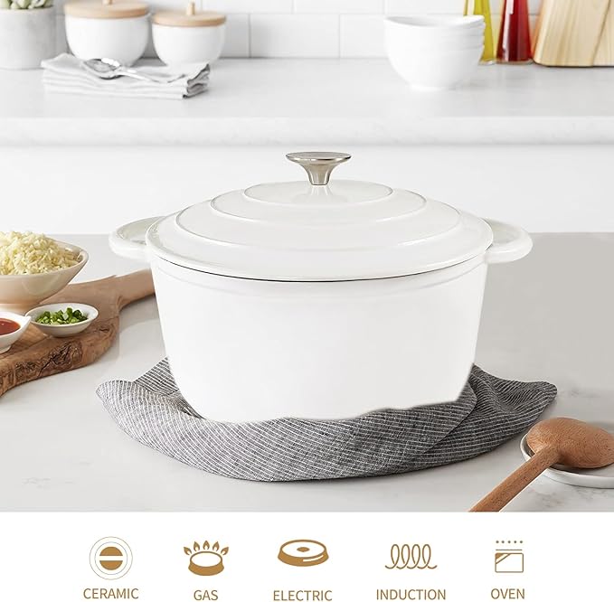 4.5 Quart Enameled Cast Iron Dutch Oven With Lid, Heavy-Duty Round Cookware Pot with Dual Handles for Sourdough Bread Baking, Braising, Soups And Stews, Used for All Stoves