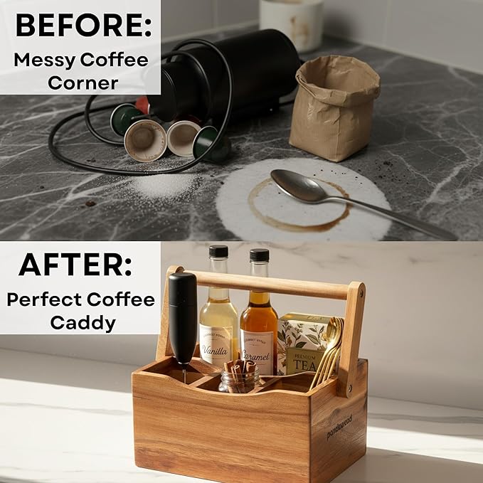 Utensil Caddy for Parties - Acacia Wood Silverware Caddy for Party Kitchen Countertop - Utensil Holder for Party Kitchen Counter - Cutlery Flatware Caddy Silverware Holder for Countertop Organizer