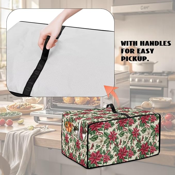 Air Fryer Toaster Oven Dust Cover Dustproof Convection Oven Cover with Side Pockets for Small Kitchen Appliances, L, 18.5 x 22.5 x 13 Inches, Poinsettia Flower Christmas Decor