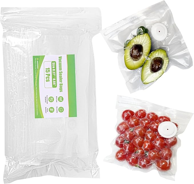 Vacuum Sealer Bags, Reusable Vacuum Zipper Bag, BPA Free Heavy Duty Vacuum Storage Bag for Food 15 Bags (15 Small Bags (8.27x 8.66 in))