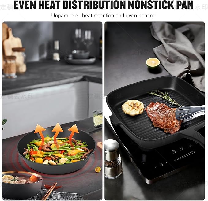 Pre-Seasoned Cast Iron skillets,2 Piece Durable Pots and Pans Set with Handle Covers for Grill, BBQ, Camping Fire, Stovetop, Kitchen and Camping Cookware