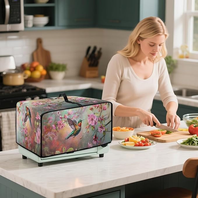 Air Fryer Toaster Oven Dust Cover Protective Microwave Oven Cover Small Appliance Protector Decorations Kitchen Accessories, S, Hummingbird Pink Flower