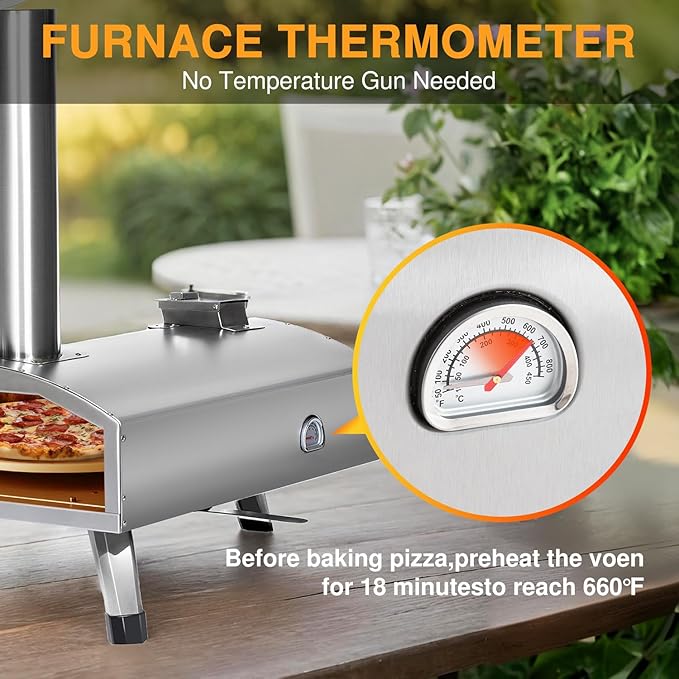 G-HWPON001, Rotatable Wood Fired Pizza Oven-12 inch, Silver