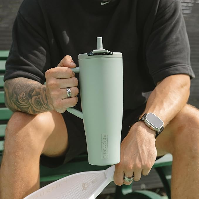 BrüMate Era Flip 40oz Tumbler with 100% Leakproof Covered Straw Lid | Hygienic Covered Straw | Insulated Stainless Steel Water Bottle with Handle | Cup Holder Friendly | BPA-Free (Nightfall Blue)
