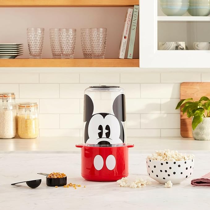 Disney Mickey Mouse Stir Popcorn Popper by Select Brands - Electric Countertop Popcorn Maker with Stirring Rod - Includes Kernel Scoop & Oil Spoon - Home Kitchen Appliance for Movies, Parties & More