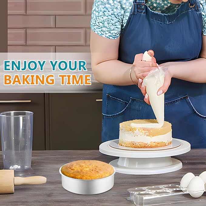 P&P CHEF 5 Inch Round Cake Pan Set of 3, Stainless Steel Round Baking Layer Pans Bakeware for Layer Birthday Cake, Fit Oven/Pots/Pressure Cooker, Leakproof & Dishwasher Safe, Silver