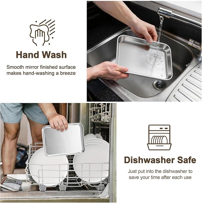 TeamFar Toaster Oven Tray, 6 Pack Stainless Steel Small Baking Sheet Pan Set, Metal Cookie Sheets for Baking/Broiling/Serving, Non-Toxic & Heavy Duty, Dishwasher Safe, 9.3” x 7” x 1”