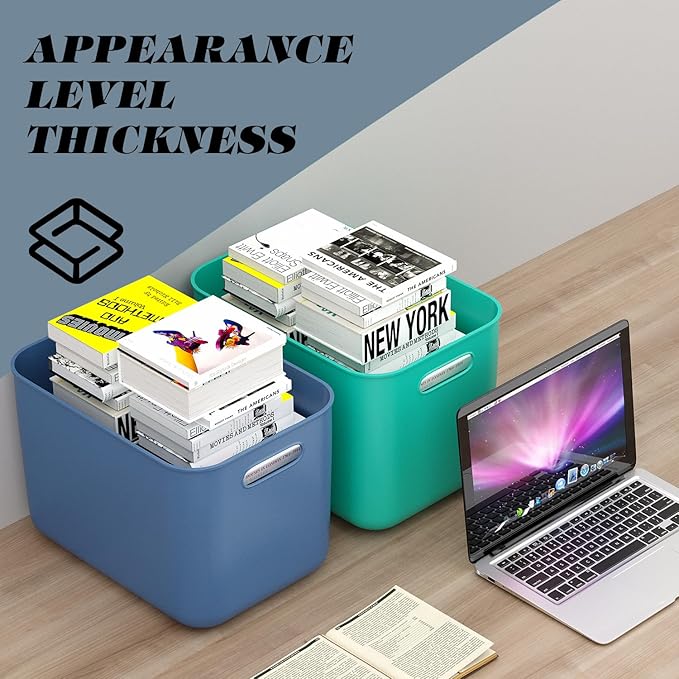 OWill 4-Pack 22L Plastic Storage Bins and Baskets for Efficient Home Classroom Organization – Multiple Colors containers for Kitchen, Cupboard Box, Bathroom Organizer on Shelves and Tubs