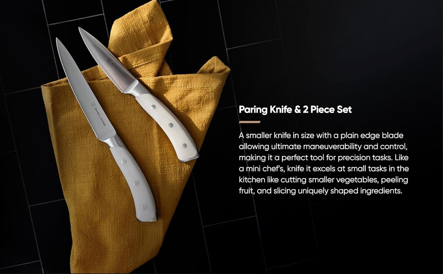 3-Piece Kitchen Knife Set – Ultra-Sharp German Stainless Steel, 8” Chef, 5” Utility, and 3.5” Paring Knives with Ergonomic Handles, Multipurpose Kitchen Knife Set, Clear