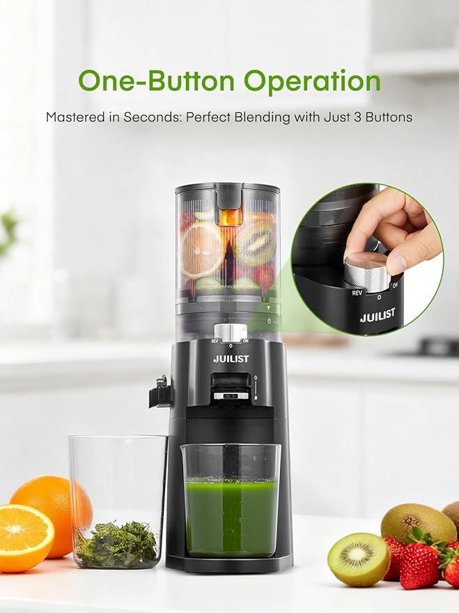 Juilist Cold Press Juicer, High Yield, Quiet Masticating Slow Juicer, Nutrient Preservation, Easy to Clean, Space Saving, Whole Fruit Vegetable Juicer for Home Use, BPA Free (Black)