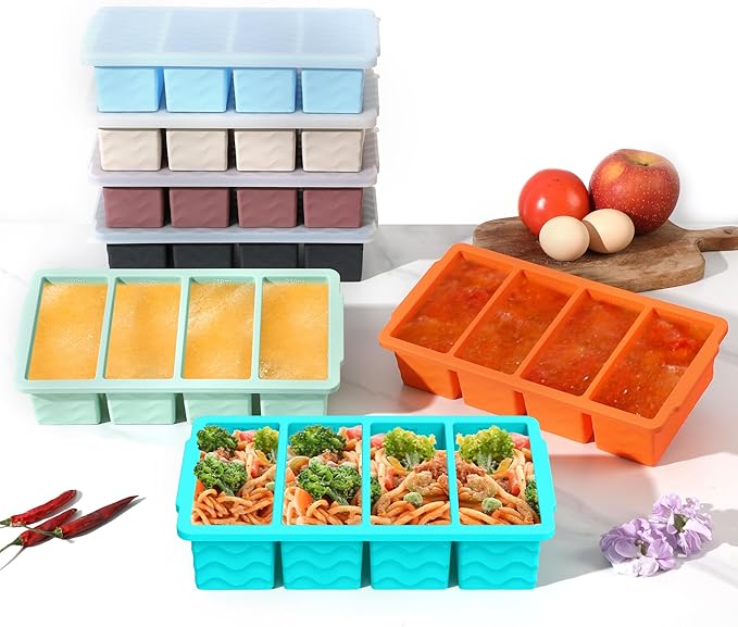Doasuwish Silicone Freezer Tray for Soup with Lid – 1-Cup Soup Container Cube Style Ice Cube Trays for Freezer, Meal Prep & Food Storage, Freeze 250mL/125mL Portions – 2 Pack