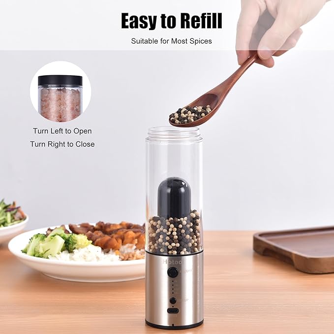 Larger Capacity Electric Salt and Pepper Grinder Set, Rechargeable Salt and Pepper Shakers Set, Kitchen Gadgets Salt and Pepper Mill