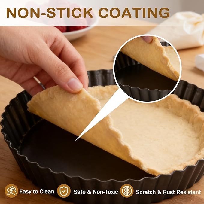 2 Pack 10 Inch Pie Pan with Removable Bottom – Deep Dish Quiche Tart Pan, Nonstick Fluted Pie Dish for Baking Apple Pot Pies, Cheesecake & Desserts, Suitable for baking enthusiasts