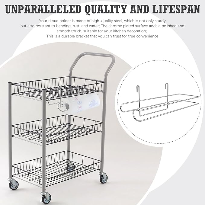 CroBlissful Paper Towel Holder for Wire Shelving 5'' D x 12'' W x 4.5'' H Hanging Paper Towel Holder Wire Shelf Accessories for Camp Dorm Laundry Room Stove Kitchen(Silver)