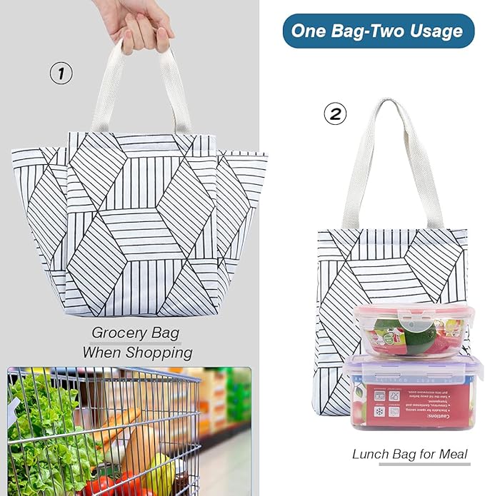 iknoe Insulated Lunch Bag for Women & Adults, 9L Foldable Wide-Open Cooler Bag with Pockets, Leakproof & Portable, for Picnic, Office, Beach(White diamond)