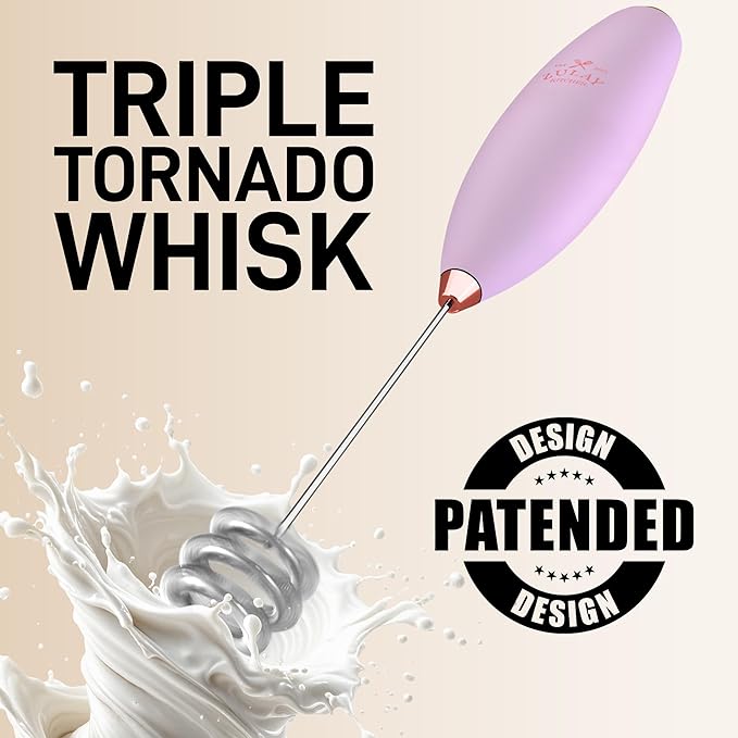 Zulay Kitchen Patented Tornado Triple Whisk Milk Frother with 4 Duracell Batteries – Handheld Foam Maker for Coffee, Lattes, Matcha & Hot Chocolate – Rich, Creamy Froth in Seconds - Rose Gold