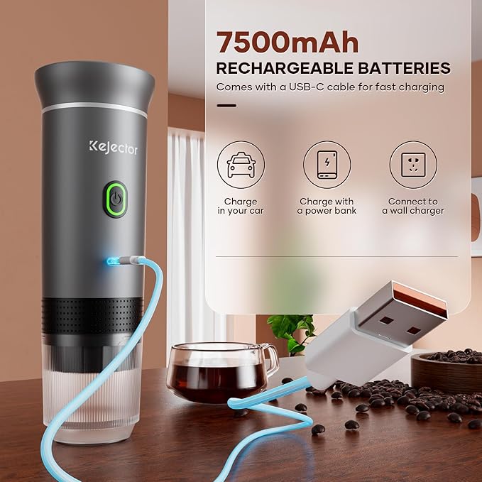 KEJECTOR Portable Coffee Maker Espresso Machine for Travel Nano Car Coffee Maker Compatible with Ground Coffee & NS Capsule for RV, Hiking Camping Office, Travel Espresso Maker Electric Coffee Machine