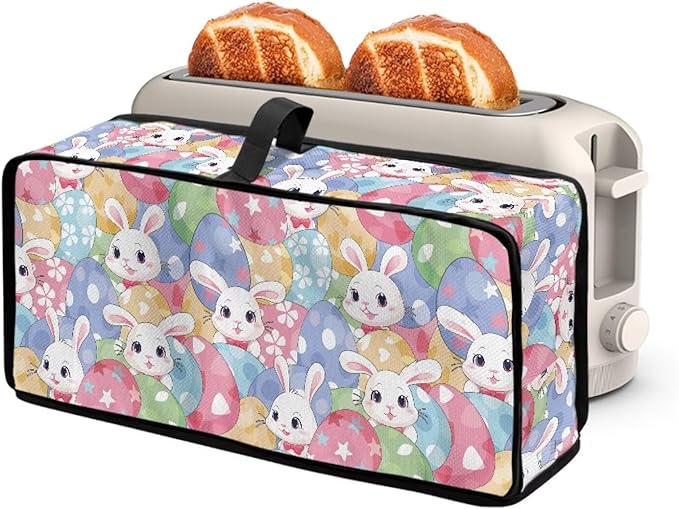 Easter Cute Bunny Toaster Cover Long Slot 2 Slice Slim Christmas Toaster Cover, Heat-Resistant Small Appliance Covers Dustproof Protective Covers for Modern Home Festival Decor