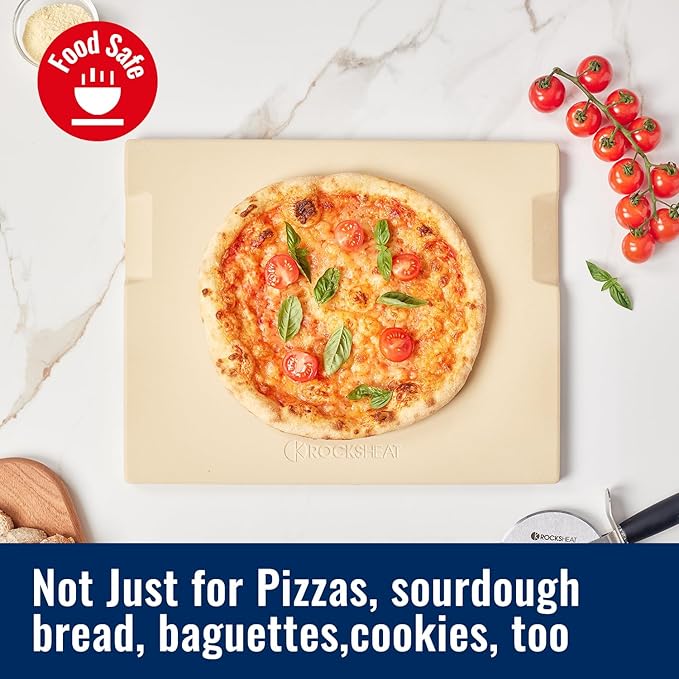 Pizza Stone for Oven and Grill, 15x12 Inch Cordierite Baking Stone with 4 Built-in Handles, 7.4lbs Heavy Duty Thermal Shock Resistant for Crispy Crust Pizza Bread Cookies BBQ