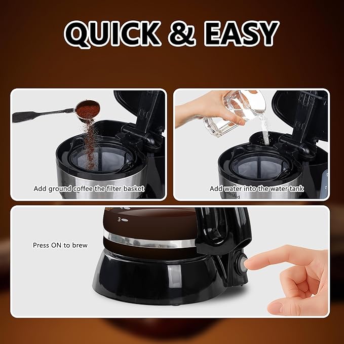 5 Cup Coffee Maker, Compact Small Coffee Machine for 1-2 People, 0.75L Glass Carafe, 2-Hour Auto Shut-Off, 650W Fast Brew, Space Saving for Apartment, Dorm & Office