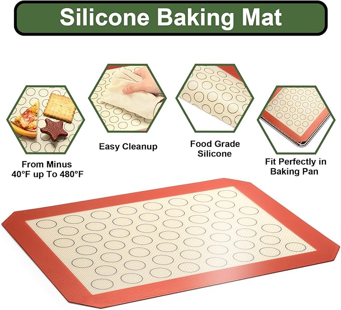 Baking Sheet Tray Cooling Rack with Silicone Baking Mat Set, Stainless Steel Cookie Pan For Oven, Set of 9 (3 Sheets + 3 Racks + 3 Mats), Warp Resistant & Heavy Duty & Easy Clean, Red