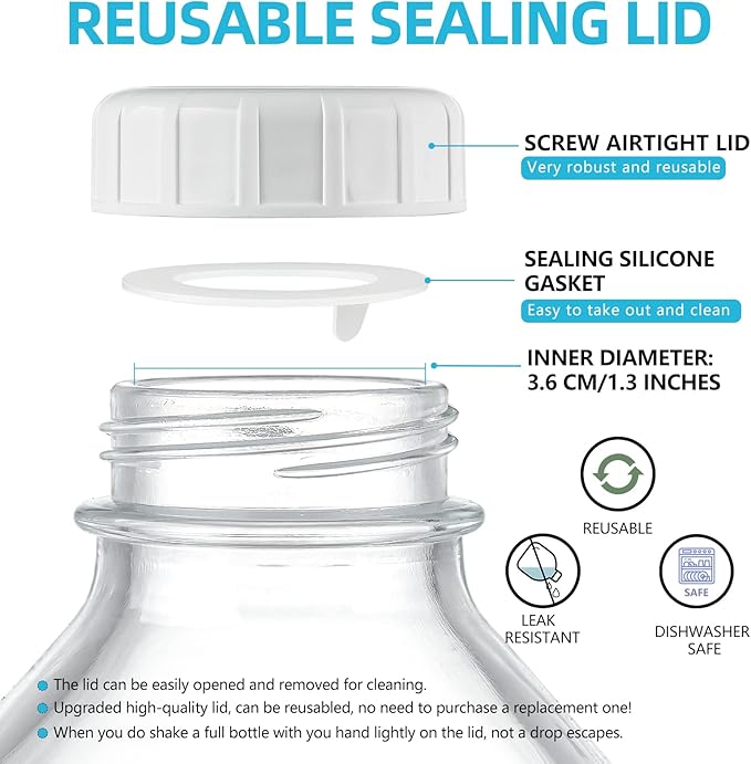 4 Pack 1/2 Gal Glass Milk Bottle with Airtight Lid & 2 Pour Spouts - 64 Oz Heavy Duty Glass Milk Jug, Water Pitchers with 8 Handles and 2 Exact Scale Lines for Juice Breast/Almond/Nut/Oat Milk Sun Tea