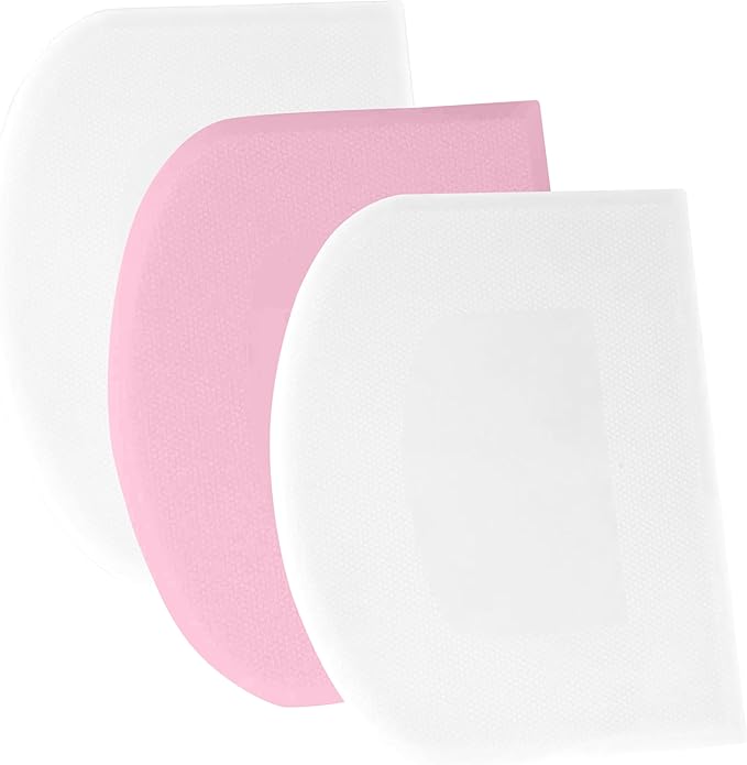 SURDOCA Dough Scraper Bench Scraper - 3P 11.8x7.3" Plastic Flexible Bowl Scraper, Sharp Edge & Angles Cake Scraper. Non-Slip Bakeware Decorating Tools Sculpting & Modeling Tools - White+Pink+White