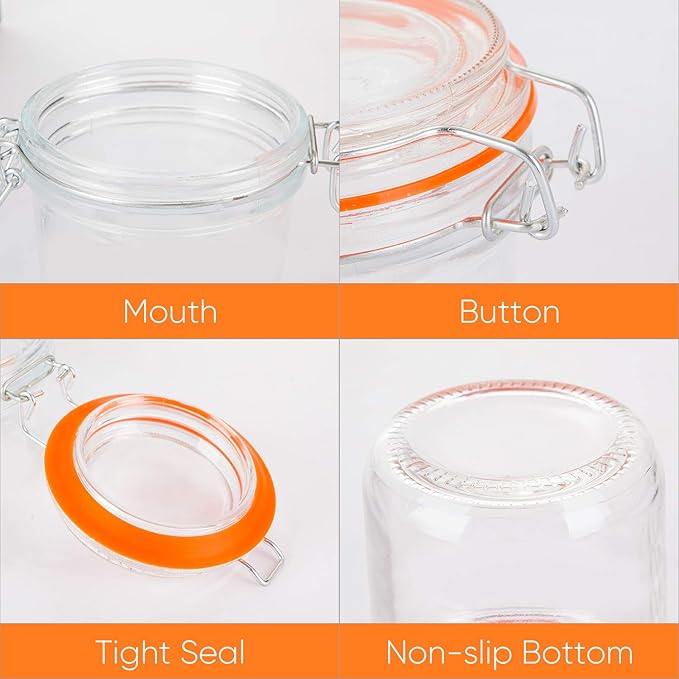 Glass Jars With Airtight Lids, 16 oz Glass Jars With Leak Proof Rubber Gasket,Wide Mouth Mason Jars With Hinged Lids For Kitchen Canisters,Glass Storage Containers 12 Pack